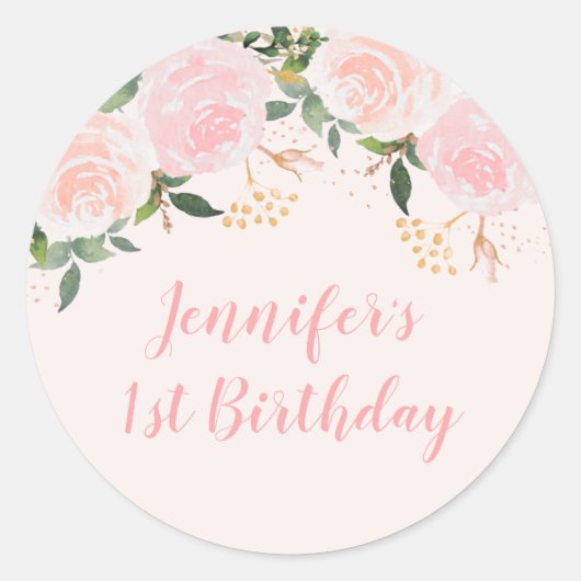 Pink Floral Birthday Ronde Sticker (Voorkant)