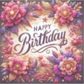 Pink Floral Birthday Sticker (Voorkant)