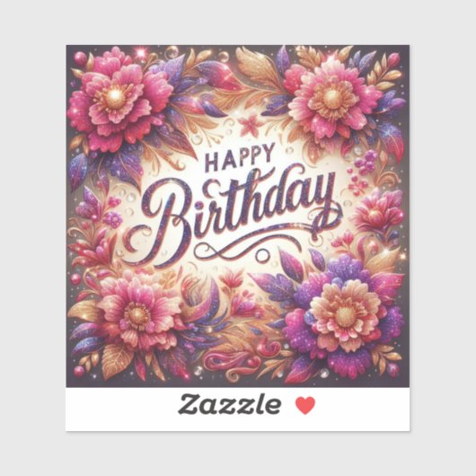 Pink Floral Birthday Sticker (Vel)