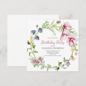 Pink Floral Birthday Uitnodiging (Voorkant / Achterkant)