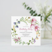 Pink Floral Birthday Uitnodiging (Staand voorkant)