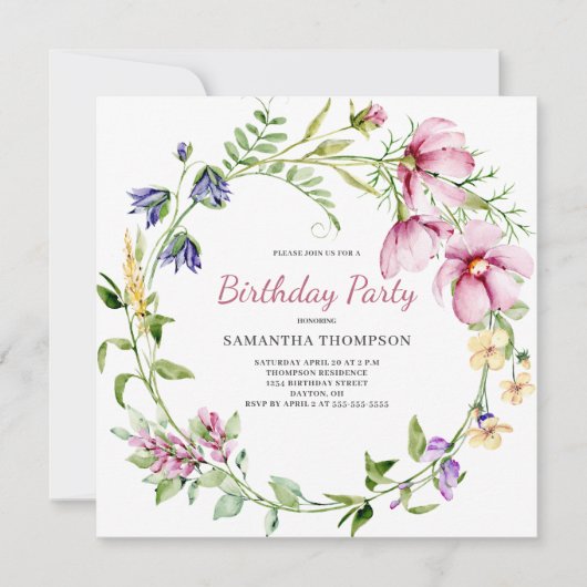 Pink Floral Birthday Uitnodiging (Voorkant)