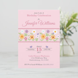 Pink Floral Birthday Uitnodiging