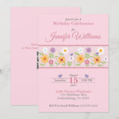 Pink Floral Birthday Uitnodiging (Voorkant / Achterkant)