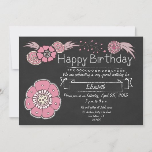 Pink Floral Birthday Uitnodiging (Voorkant)