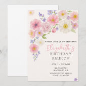 Pink Floral Birthday Uitnodiging (Voorkant / Achterkant)