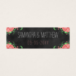 Pink Floral Black Chalkboard Weddenschap voor Labe Mini Visitekaartjes