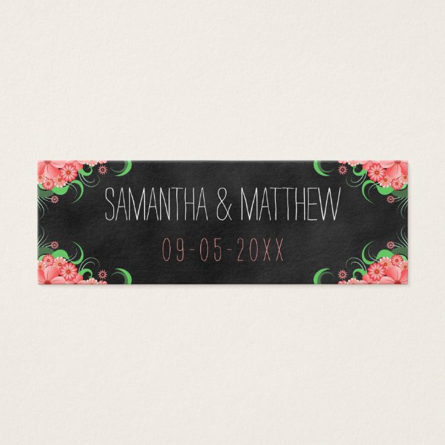 Pink Floral Black Chalkboard Weddenschap voor Labe Mini Visitekaartjes (Voorkant)