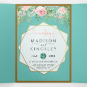 Pink Floral Blauwgroen Wedding Fab ELEGANT Drieluik Uitnodiging (Binnenkant midden)