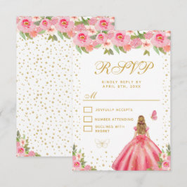 Pink Floral Blonde Hair Princess Sweet Sixteen RSVP Kaartje