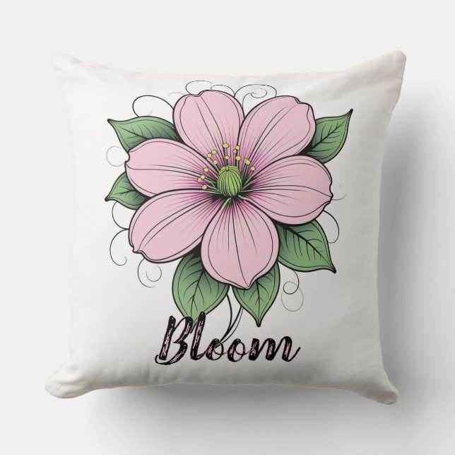 Pink Floral Bloom Kussen (Voorkant)