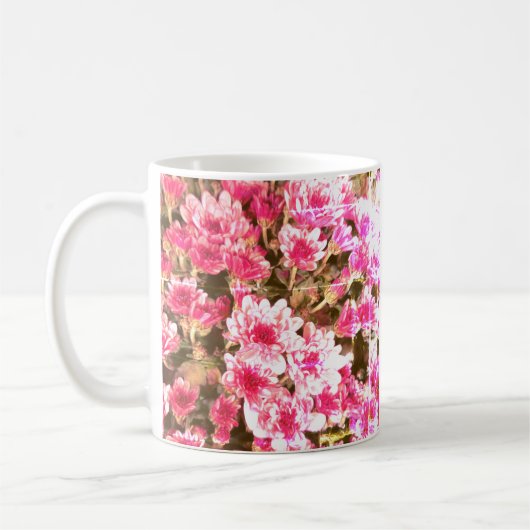 Pink Floral Bloom Pattern – Soft Botanical Design Koffiemok (Links)