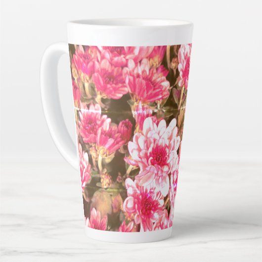 Pink Floral Bloom Pattern – Soft Botanical Design Latte Mok (Linkerhoek)
