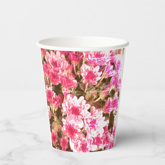 Pink Floral Bloom Pattern – Soft Botanical Design Papieren Bekers (Achterkant)