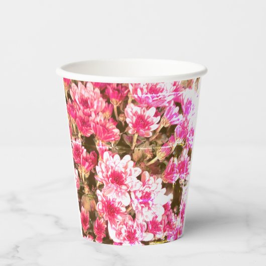 Pink Floral Bloom Pattern – Soft Botanical Design Papieren Bekers (Voorkant)