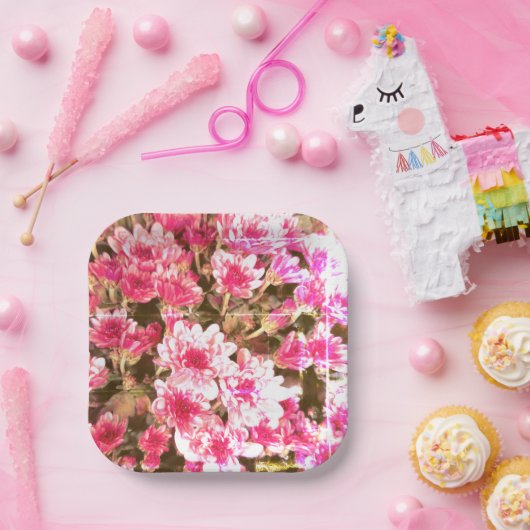 Pink Floral Bloom Pattern – Soft Botanical Design Papieren Bordje (Feest)