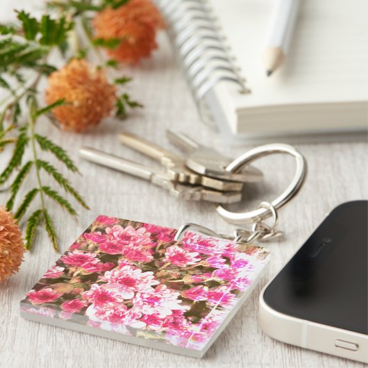Pink Floral Bloom Pattern – Soft Botanical Design Sleutelhanger (Voorkant Rechts)