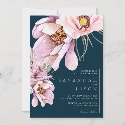 Pink Floral Bloom Sunflower Wedding Invite Kaart (Voorkant)