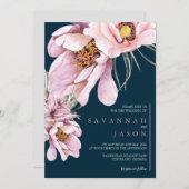 Pink Floral Bloom Sunflower Wedding Invite Kaart (Voorkant / Achterkant)