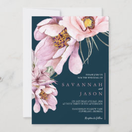 Pink Floral Bloom Sunflower Wedding Invite Kaart