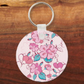 Pink Floral Blossom Script Name Paper Coaster Sleutelhanger (Achterkant)