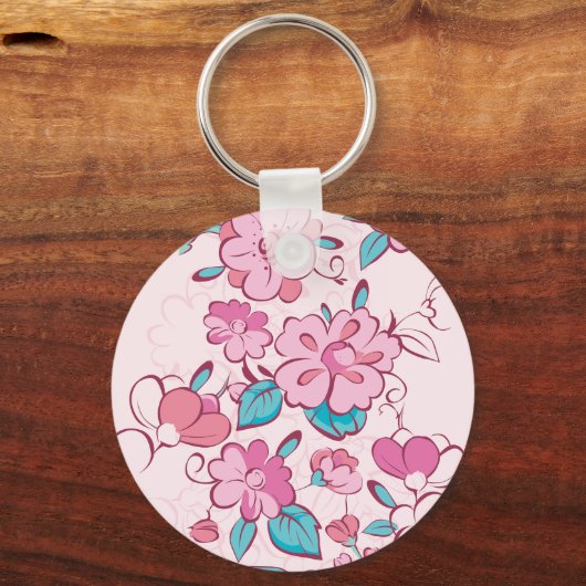 Pink Floral Blossom Script Name Paper Coaster Sleutelhanger (Achterkant)