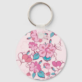 Pink Floral Blossom Script Name Paper Coaster Sleutelhanger (Achterkant)