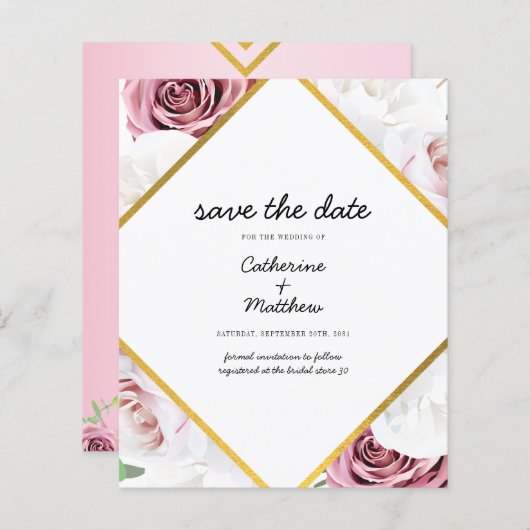 Pink Floral Blush geometric Save the Date (Voorkant / Achterkant)