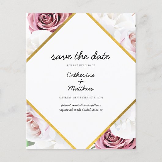 Pink Floral Blush geometric Save the Date (Voorkant)
