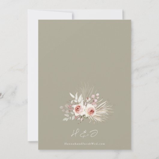 PInk Floral Boho Rustic Wedding Kaart (Achterkant)