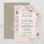 PInk Floral Boho Rustic Wedding Kaart (Voorkant / Achterkant)
