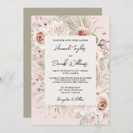 PInk Floral Boho Rustic Wedding Kaart