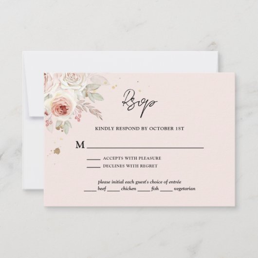 Pink Floral Boho Rustic Wedding RSVP Kaartje (Voorkant)