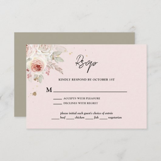 Pink Floral Boho Rustic Wedding RSVP Kaartje (Voorkant / Achterkant)