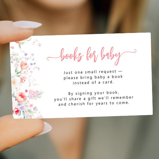 Pink floral Books for Baby shower book request Informatiekaartje