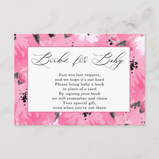 Pink Floral Books for Baby Shower  Informatiekaartje (Voorkant)