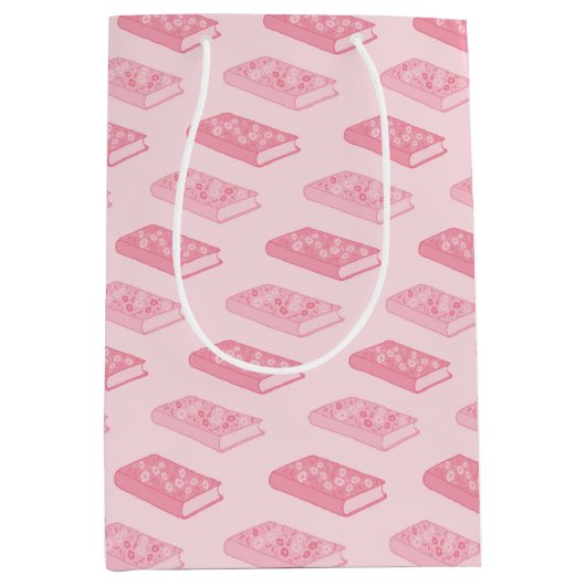 Pink Floral Books Patroon Medium Cadeauzakje (Voorkant)