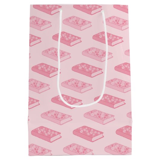 Pink Floral Books Patroon Medium Cadeauzakje (Achterkant)