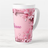 Pink Floral Border With Custom Name Latte Mok (Rechterhoek)