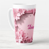 Pink Floral Border With Custom Name Latte Mok (Linkerhoek)