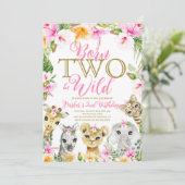 Pink Floral Born Two Be Wild Oerwoud Birthday Girl Kaart (Staand voorkant)