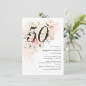 Pink Floral Botanical 50th Birthday Party Kaart (Staand voorkant)