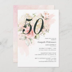 Pink Floral Botanical 50th Birthday Party Kaart