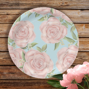 Pink Floral Botanical Blush Roos Patroon Papieren Bordje