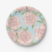 Pink Floral Botanical Blush Roos  Patroon Papieren Bordje (Voorkant)