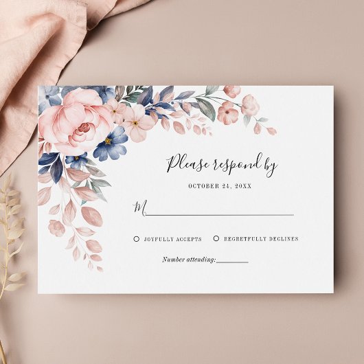 Pink Floral Botanical Greenery Foliage Wedding RSVP Kaartje