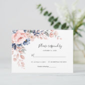 Pink Floral Botanical Greenery Foliage Wedding RSVP Kaartje (Staand voorkant)