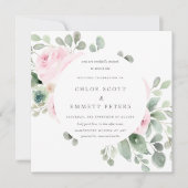 Pink Floral Botanical Square Weddenschap Kaart (Voorkant)