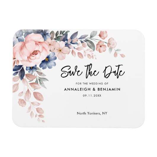Pink Floral Botanical Wedding Save the Date Magneet (Horizontaal)