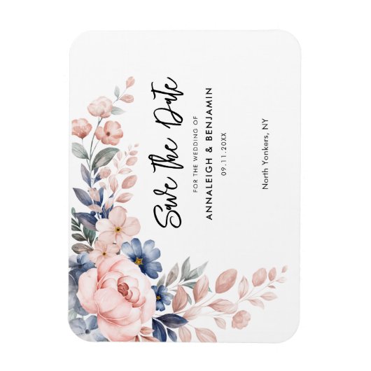 Pink Floral Botanical Wedding Save the Date Magneet (Verticaal)